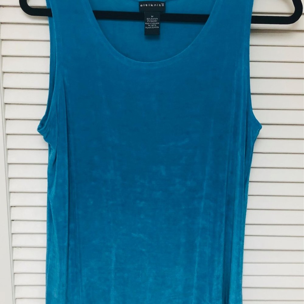 CITIKNITS Teal Blue Slinky Travel Knit Tank‎ Top Women's M Wrinkle Resistant